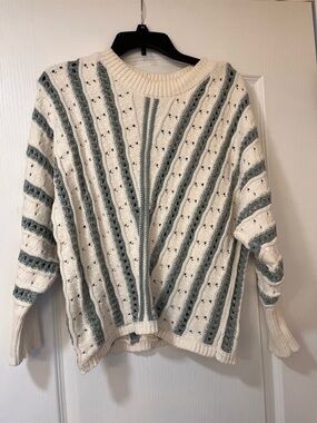Maurices Cream Sweater with Sage Green Stripes
